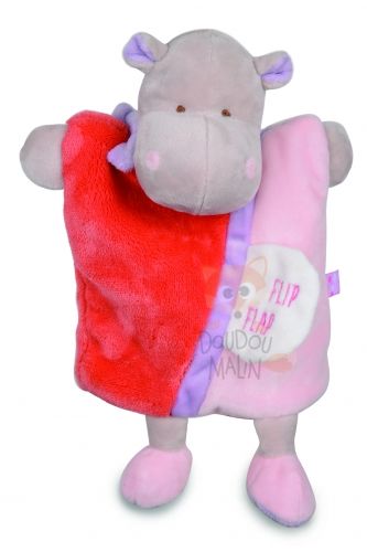  marionnette petits secrets hippopotame rose violet gris flip flap 